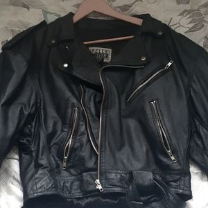 Vintage female black leather jacket, Large